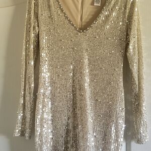 B. Darlin Champagne Beaded Sequin Dress